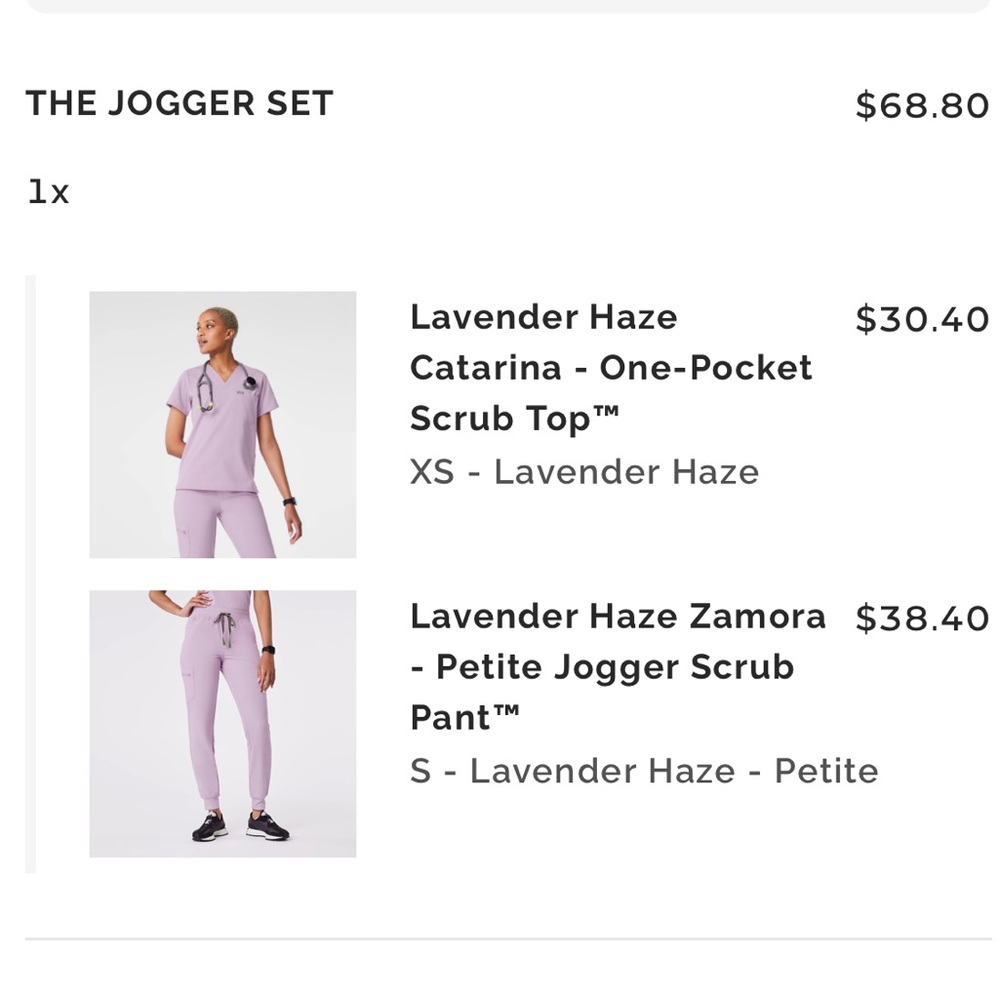 Figs Lavender Haze Catarina One-Pocket Scrub Top & Zamora Jogger Pant Set XS SP